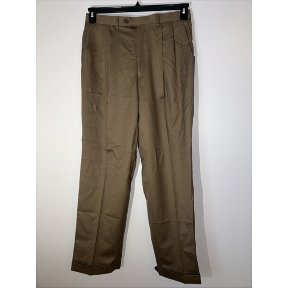 Chaps Men's Suit‎ Separate Pant 100% Wool Cuff Hem New 33x32 LP Brown - Picture 1 of 9